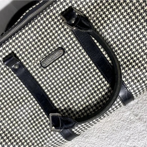 SOLD-Vintage Polo Ralph Lauren Houndstooth Coated Canvas Leather Duffle Bag RARE - Picture 5 of 16